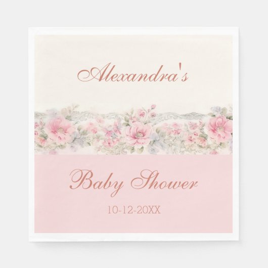  Blush Roze Bloemen Baby shower Shabby Chic Servet (Voorkant)