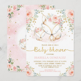Blush Roze Bloemen Baby Woodland Fox Meisje Douche Kaart