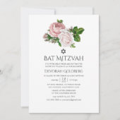  Blush Roze Bloemen Bat Mitzvah Kaart (Voorkant)
