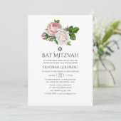  Blush Roze Bloemen Bat Mitzvah Kaart (Staand voorkant)