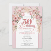 Blush roze bloemen boho boog pampas 50e verjaardag kaart (Voorkant)