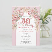 Blush roze bloemen boho boog pampas 50e verjaardag kaart (Staand voorkant)