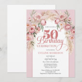 Blush roze bloemen boho boog pampas 50e verjaardag kaart (Voorkant / Achterkant)