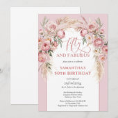 Blush roze bloemen boho boog pampas 50e verjaardag kaart (Voorkant / Achterkant)