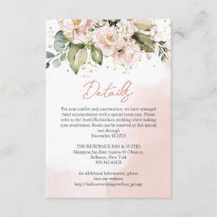 Blush Roze Bloemen Boho Bruiloft Details Kaart Chi