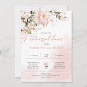 Blush Roze Bloemen Boho Bruiloft repetitie diner Kaart (Voorkant)