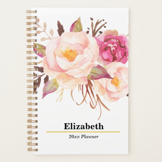 Blush Roze Bloemen Boho Jaarlijks Maandelijks Plan Planner (Voorkant)