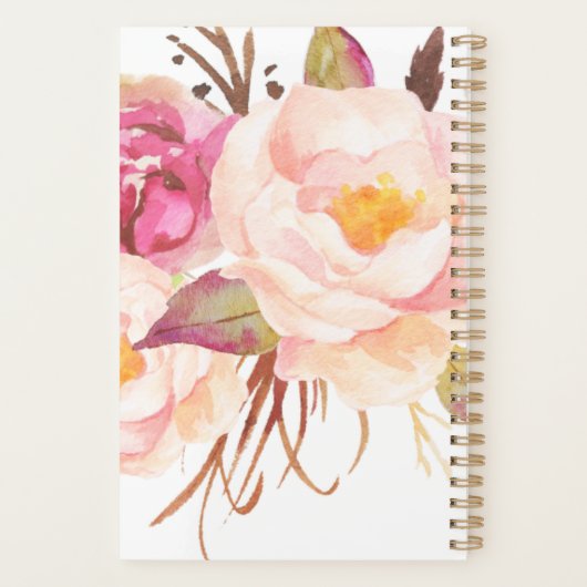 Blush Roze Bloemen Boho Jaarlijks Maandelijks Plan Planner (Achterkant)