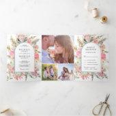 Blush Roze Bloemen Boho Pampas Gras Foto Huwelijk Drieluik Uitnodiging (Binnen)