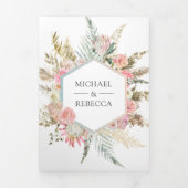 Blush Roze Bloemen Boho Pampas Gras Foto Huwelijk Drieluik Uitnodiging (Cover)