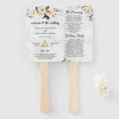 Blush Roze Bloemen Boho Trouwprogramma Hand Fan Handwaaier (Voorkant en achterkant)