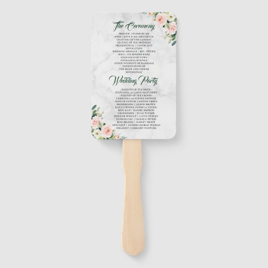Blush Roze Bloemen Boho Trouwprogramma Hand Fan Handwaaier (Achterkant)