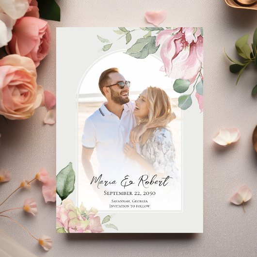 Blush Roze Bloemen Boog Huwelijk Elegant Save The Date