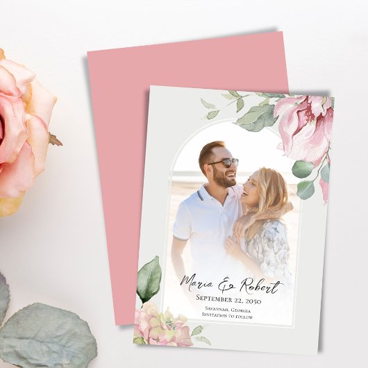 Blush Roze Bloemen Boog Huwelijk Elegant Save The Date