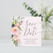 Blush Roze Bloemen Botanisch Grijs Save The Date (Staand voorkant)