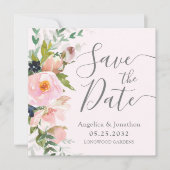 Blush Roze Bloemen Botanisch Grijs Save The Date (Voorkant)