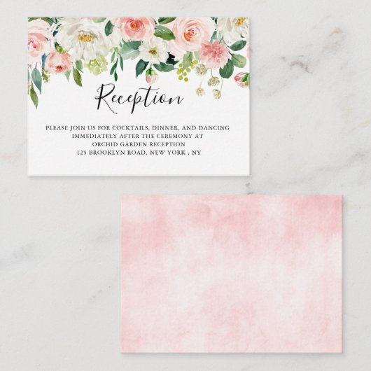 Blush Roze Bloemen Botanische bruiloft receptie Informatiekaartje (Voorkant / Achterkant)