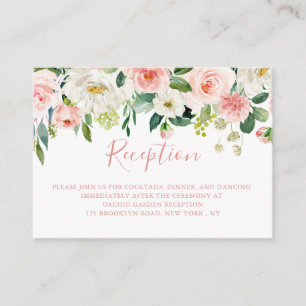 Blush Roze Bloemen Botanische bruiloft receptie Informatiekaartje