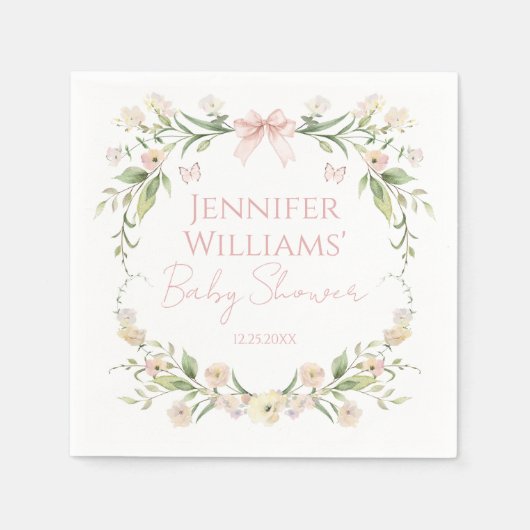 Blush Roze Bloemen Bow Baby Meisje Douche Servet (Voorkant)