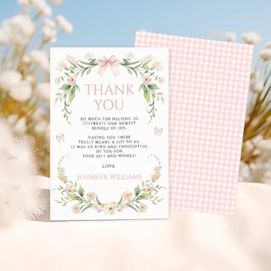 Blush Roze Bloemen Bow Butterfly Baby Meisje Douch Bedankkaart