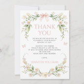 Blush Roze Bloemen Bow Butterfly Baby Meisje Douch Bedankkaart (Voorkant)
