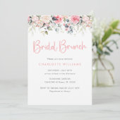 Blush Roze Bloemen Bruids Brunch Uitnodiging (Staand voorkant)
