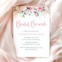 Blush Roze Bloemen Bruids Brunch Uitnodiging