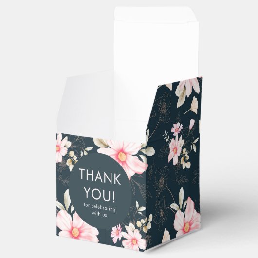 Blush Roze Bloemen Bruiloft Dank u Blauw Bedankdoosjes (Geopend)