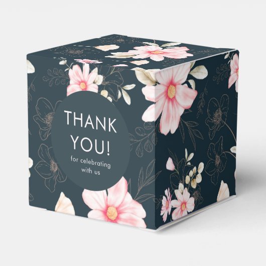 Blush Roze Bloemen Bruiloft Dank u Blauw Bedankdoosjes (Achterkant)