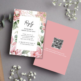 Blush roze bloemen bruiloft elegant RSVP kaartje