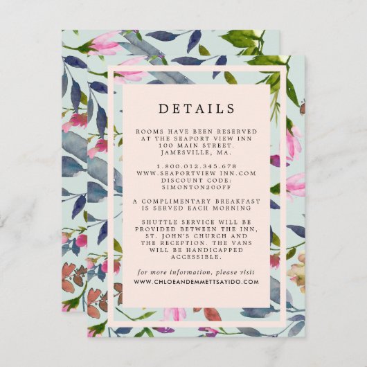 Blush Roze Bloemen Bruiloft Gast Informatie Informatiekaartje (Voorkant / Achterkant)