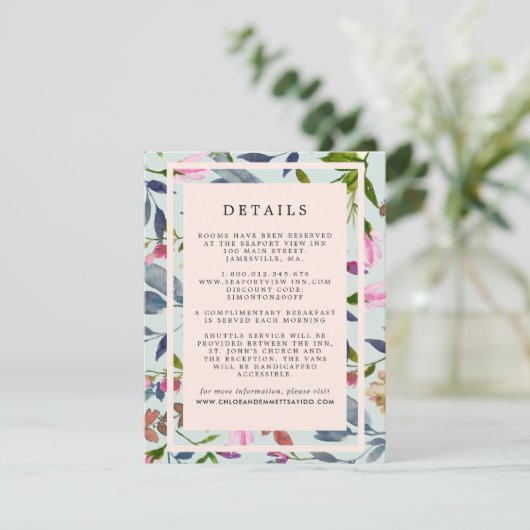 Blush Roze Bloemen Bruiloft Gast Informatie Informatiekaartje (Staand voorkant)