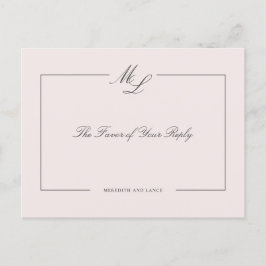 Blush Roze  Bloemen Bruiloft Monogram Reactie Uitnodiging Briefkaart