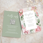 Blush roze bloemen bruiloft receptie informatiekaartje