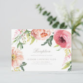 Blush Roze Bloemen Bruiloft Receptie Kaart (Staand voorkant)