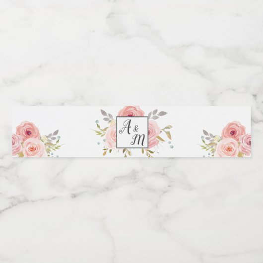 Blush Roze  Bloemen Bruiloft Rozen Waterfles Etiket (Enkel label)