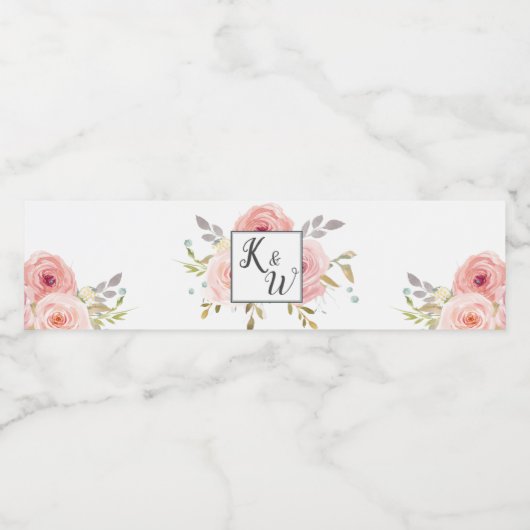 Blush Roze  Bloemen Bruiloft Rozen Waterfles Etiket (Enkel label)