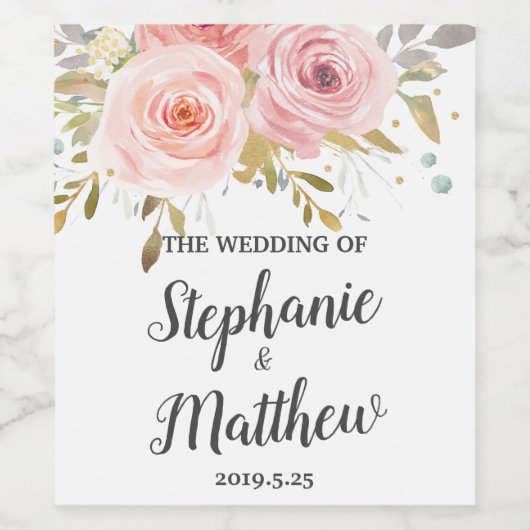 Blush Roze Bloemen Bruiloft Rozen Wijn Etiket (Enkel label)