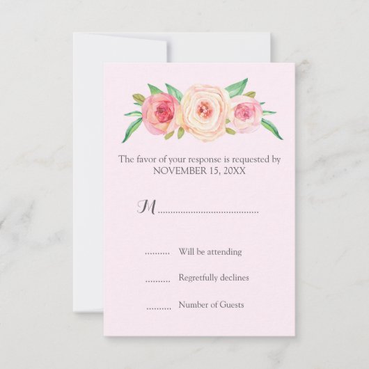 Blush Roze  Bloemen Bruiloft RSVP (Voorkant)