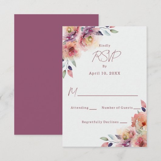 Blush Roze Bloemen Bruiloft RSVP Reactie Kaart (Voorkant / Achterkant)