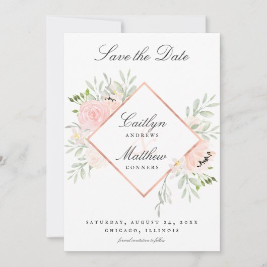 Blush Roze Bloemen Bruiloft Save the Date (Voorkant)