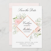 Blush Roze Bloemen Bruiloft Save the Date (Voorkant / Achterkant)