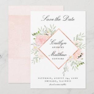 Blush Roze Bloemen Bruiloft Save the Date