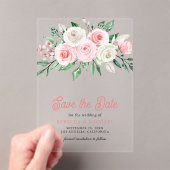 Blush Roze Bloemen Bruiloft Save the Date Acryl Uitnodigingen (Insitu (Draagbaar))