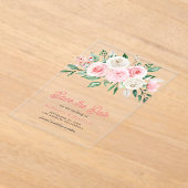 Blush Roze Bloemen Bruiloft Save the Date Acryl Uitnodigingen (Laagn)
