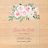 Blush Roze Bloemen Bruiloft Save the Date Acryl Uitnodigingen (Voorkant)