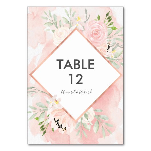Blush Roze Bloemen Bruiloft tafel kaarten (Voorkant)