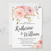 Blush Roze Bloemen Bruiloft Uitnodiging (Voorkant)