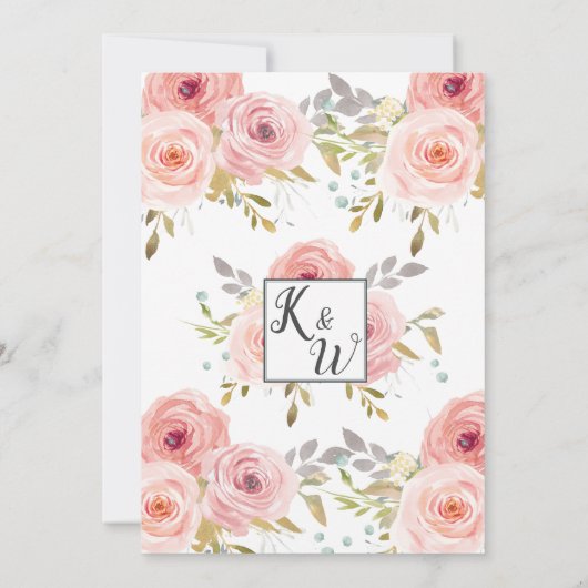 Blush Roze Bloemen Bruiloft Uitnodiging (Achterkant)