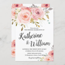 Blush Roze  Bloemen Bruiloft Uitnodiging